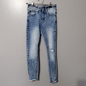 KanCan Light Blue Skinny Jeans Distressed Raw Hem Women's Size 0